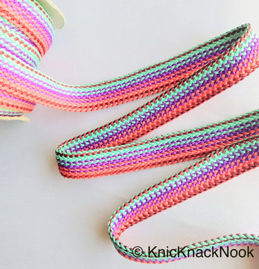 Pink, Blue And Purple Thread Lace Trim, Basket Weave